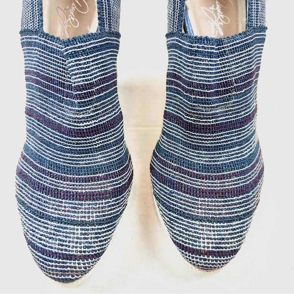 Donald J. Pliner Striped Closed Toe Blue & Cream Wedges